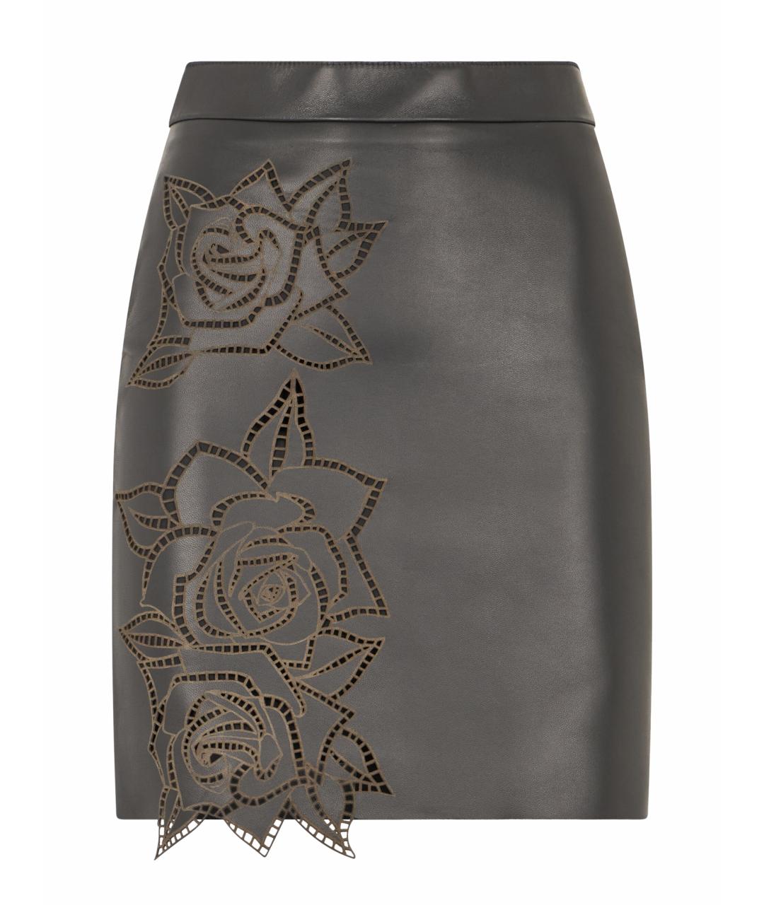 ROBERTO CAVALLI Черная кожаная юбка мини, фото 1