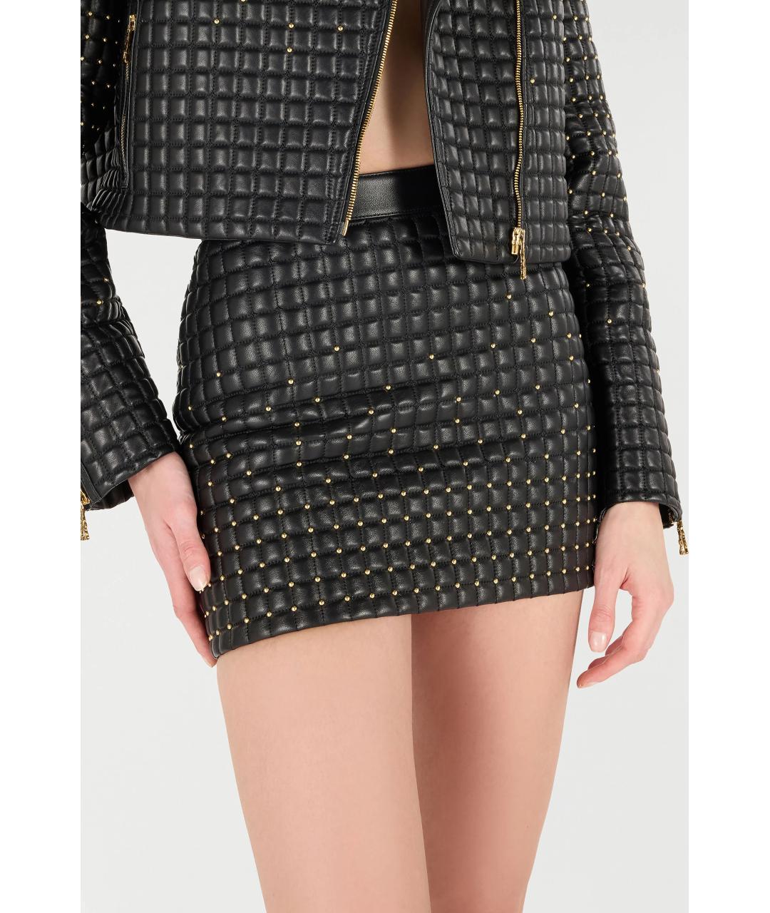 ROBERTO CAVALLI Черная кожаная юбка мини, фото 4