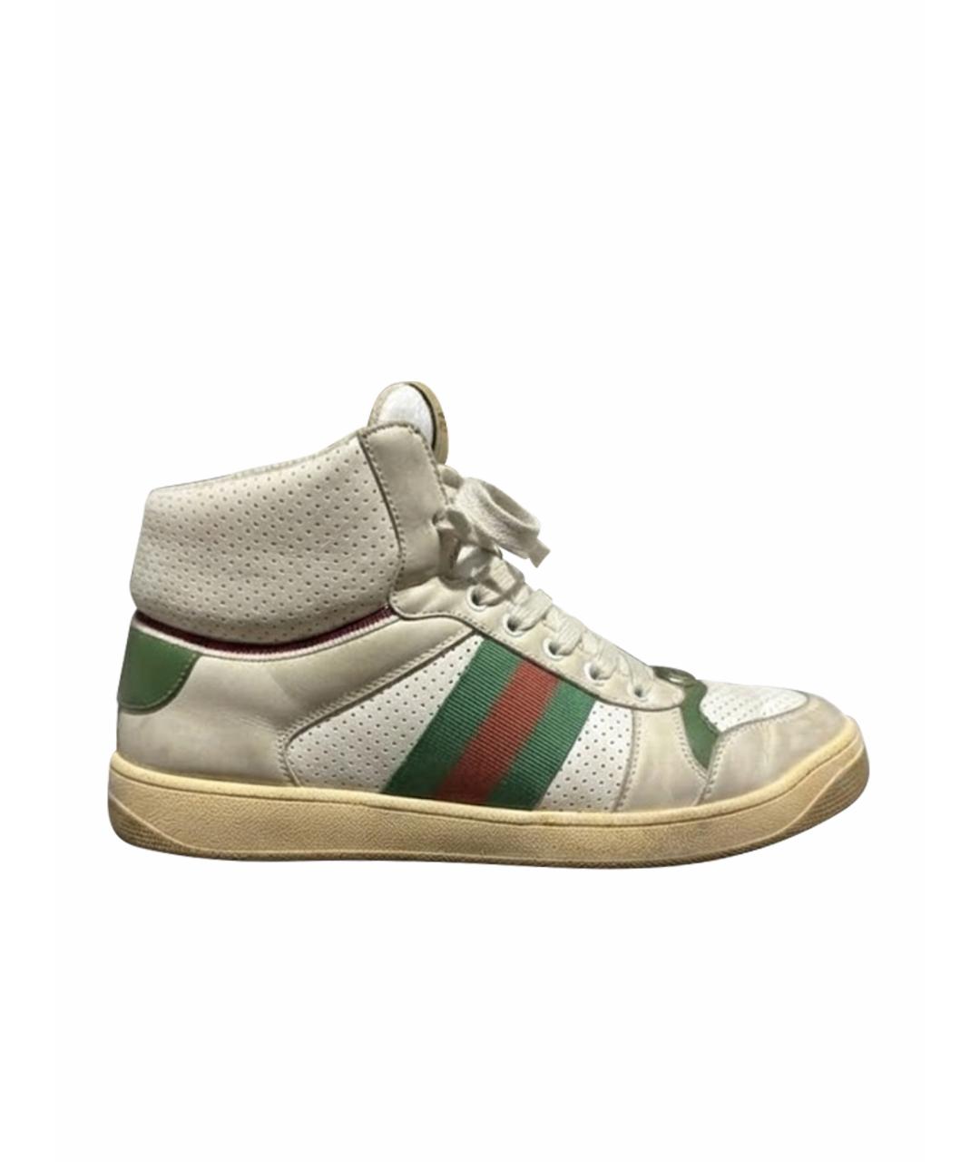 GUCCI Бежевые кожаные высокие кроссовки / кеды, фото 1
