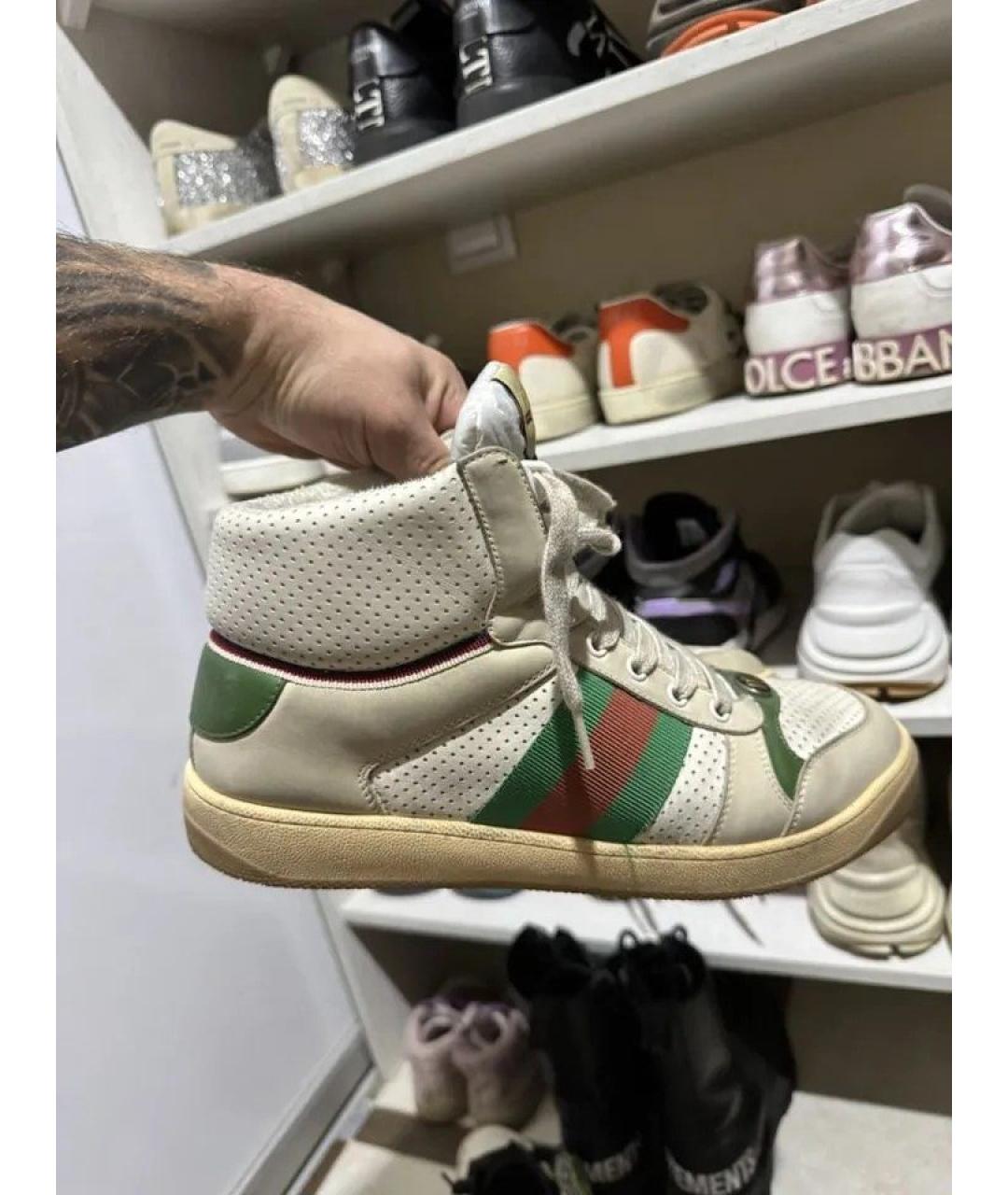 GUCCI Бежевые кожаные высокие кроссовки / кеды, фото 8