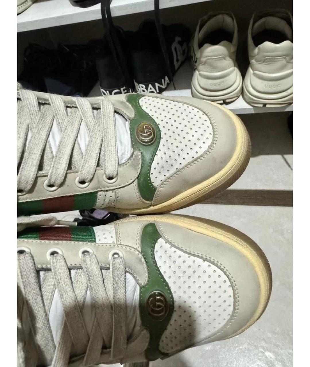 GUCCI Бежевые кожаные высокие кроссовки / кеды, фото 3