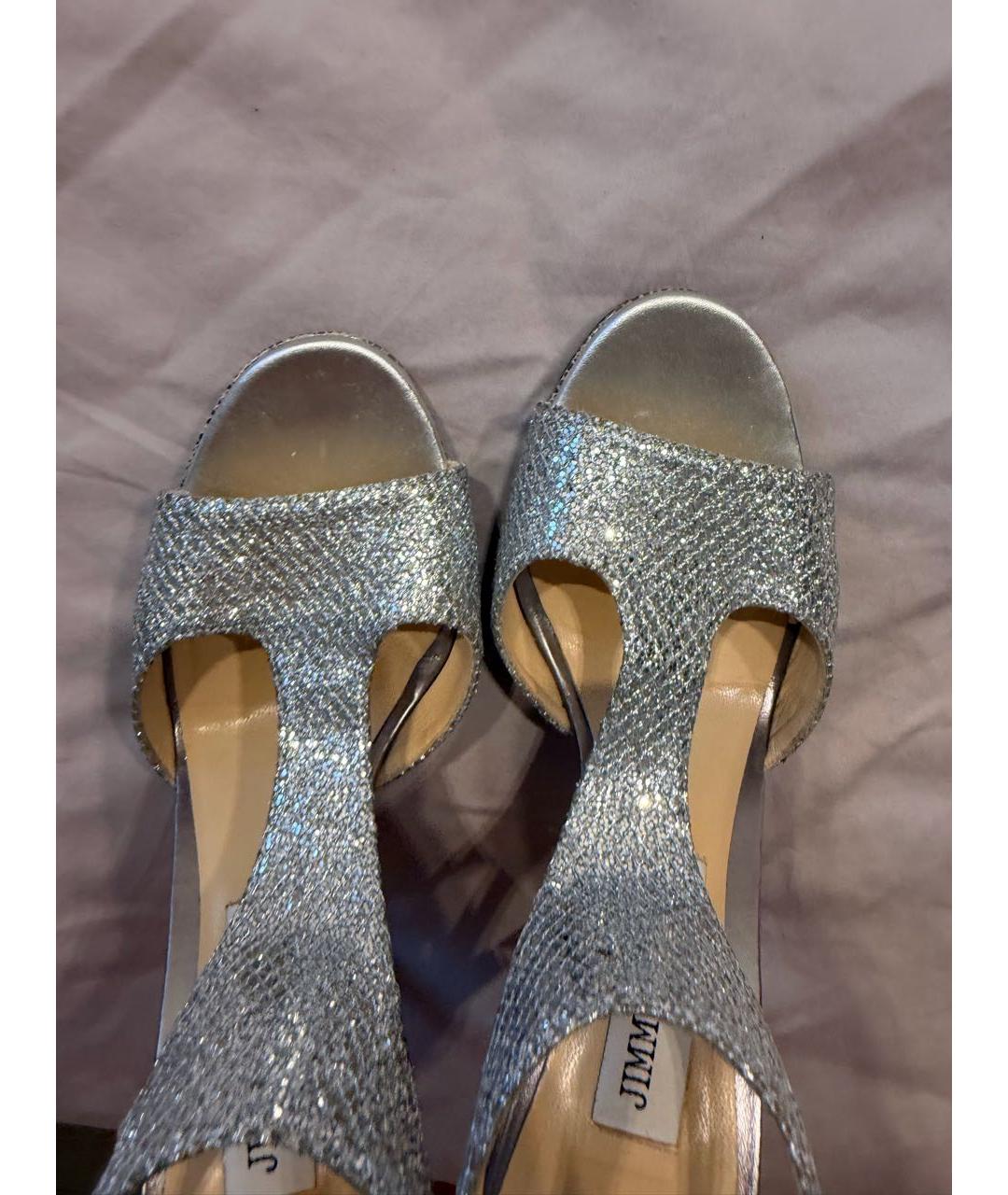 JIMMY CHOO Серебряные кожаные босоножки, фото 7