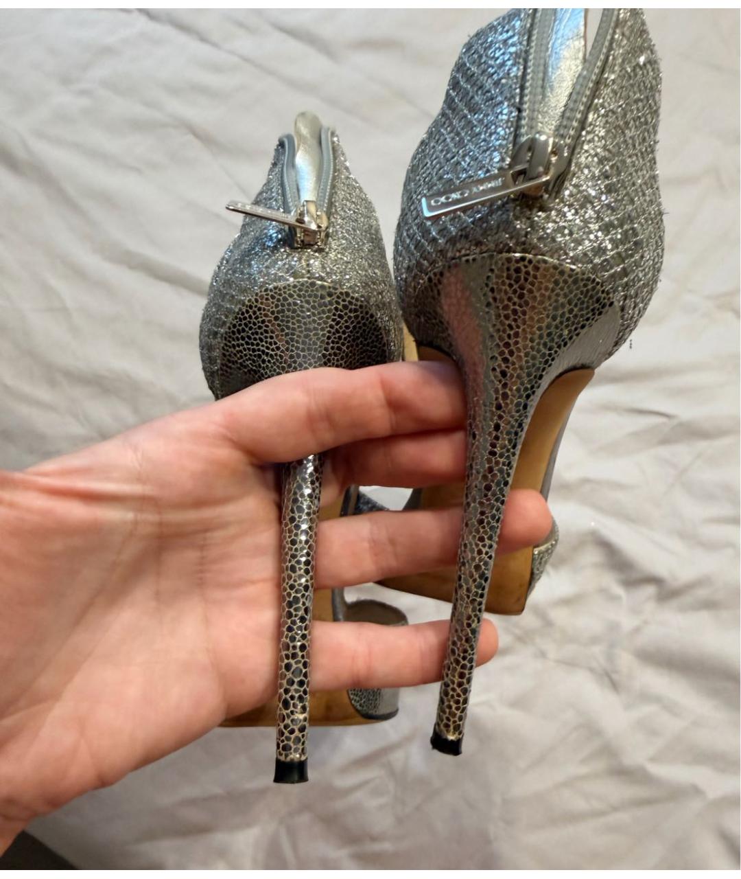 JIMMY CHOO Серебряные кожаные босоножки, фото 3
