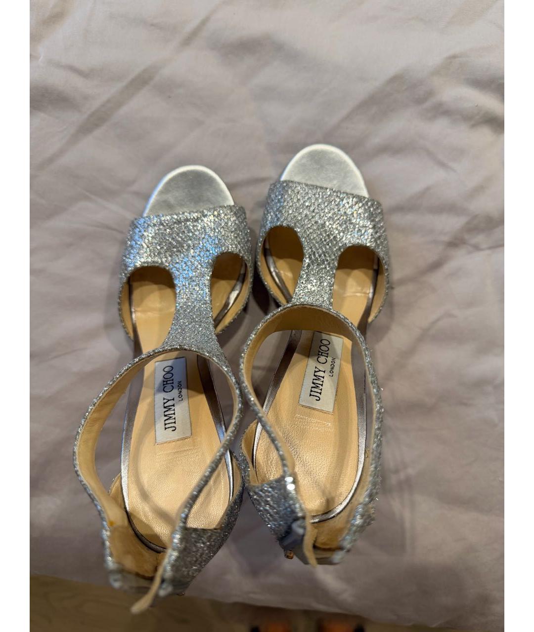JIMMY CHOO Серебряные кожаные босоножки, фото 4