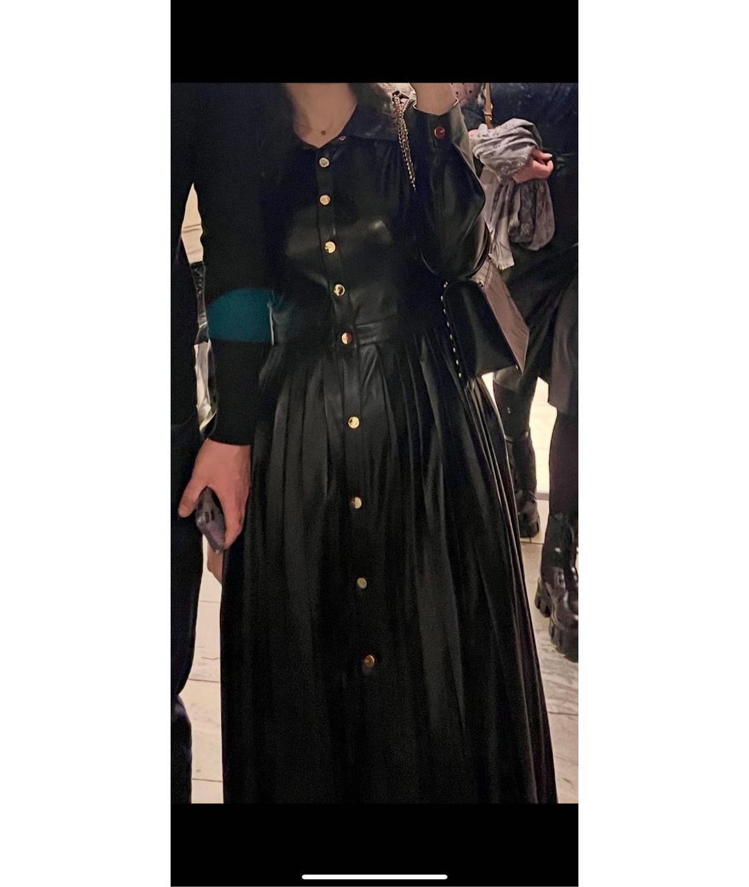 PINKO Черное кожаное повседневное платье, фото 2