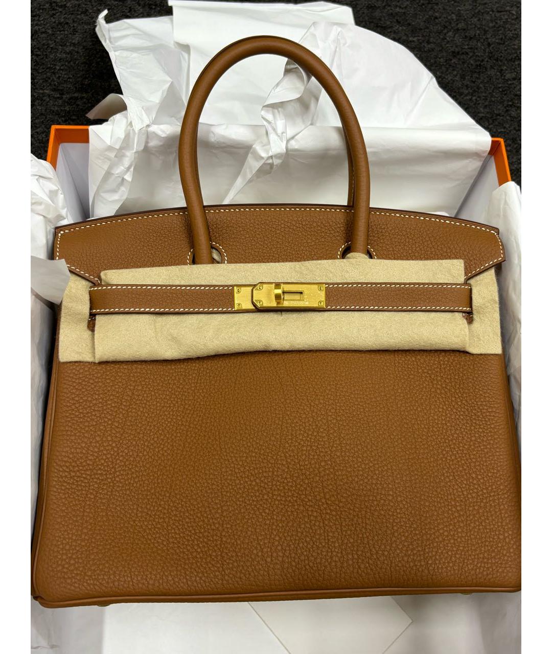 HERMES Коричневая кожаная сумка с короткими ручками, фото 6