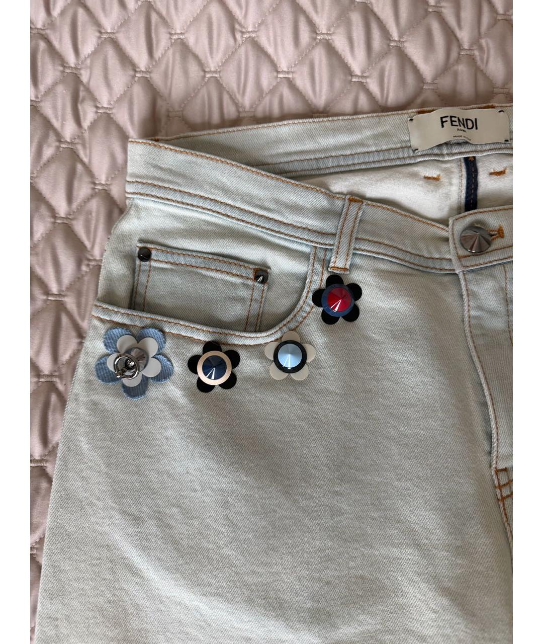 FENDI Голубые хлопковые прямые джинсы, фото 4