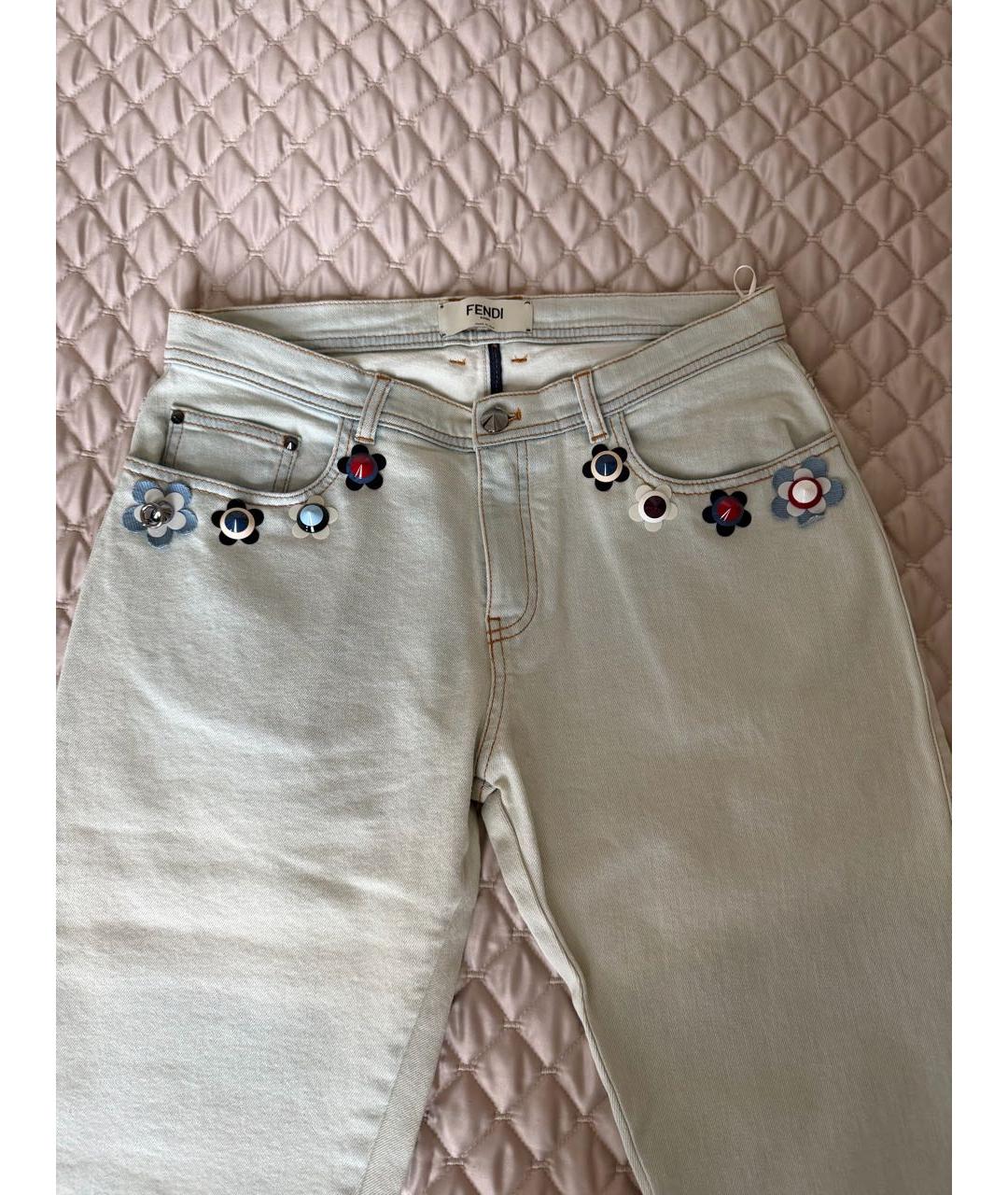 FENDI Голубые хлопковые прямые джинсы, фото 3