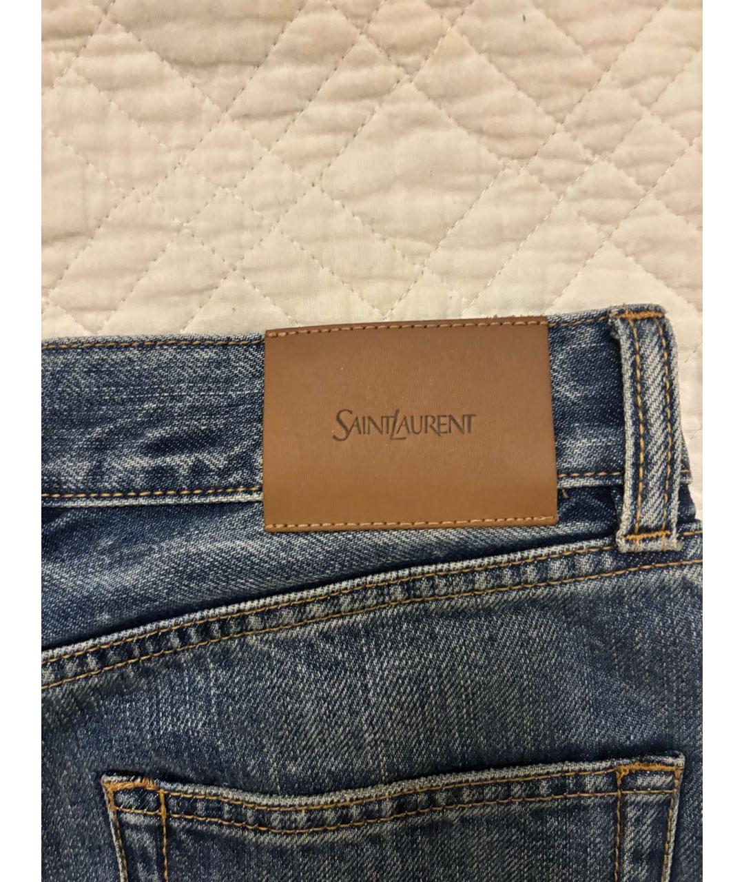 SAINT LAURENT Синие хлопковые прямые джинсы, фото 4