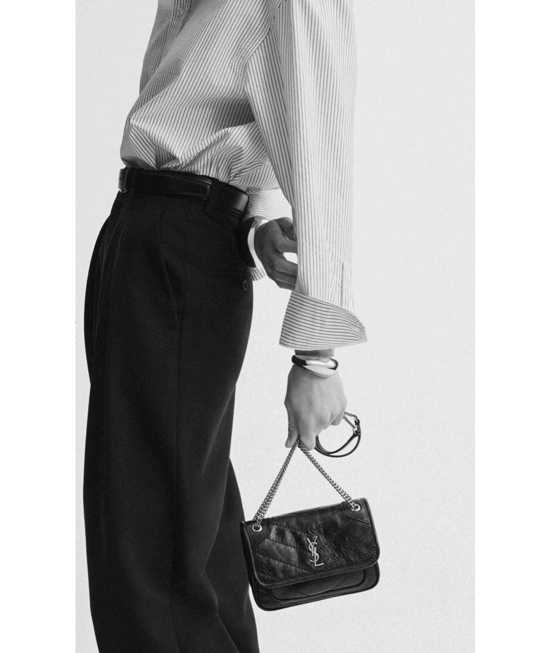 SAINT LAURENT Черная кожаная сумка через плечо, фото 3