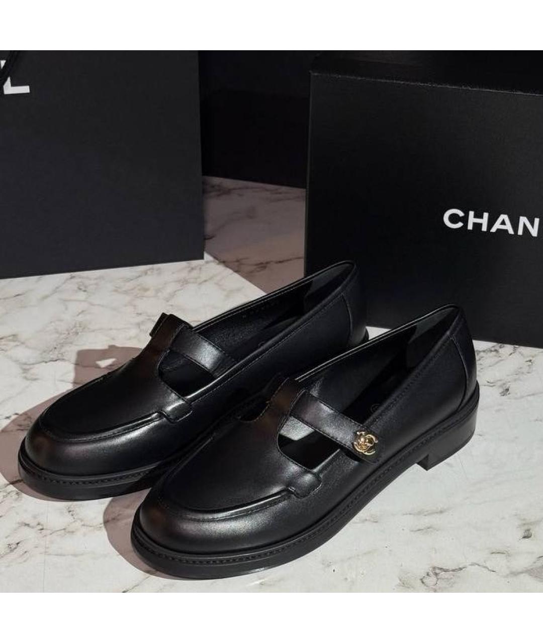 CHANEL Черные кожаные лоферы, фото 4