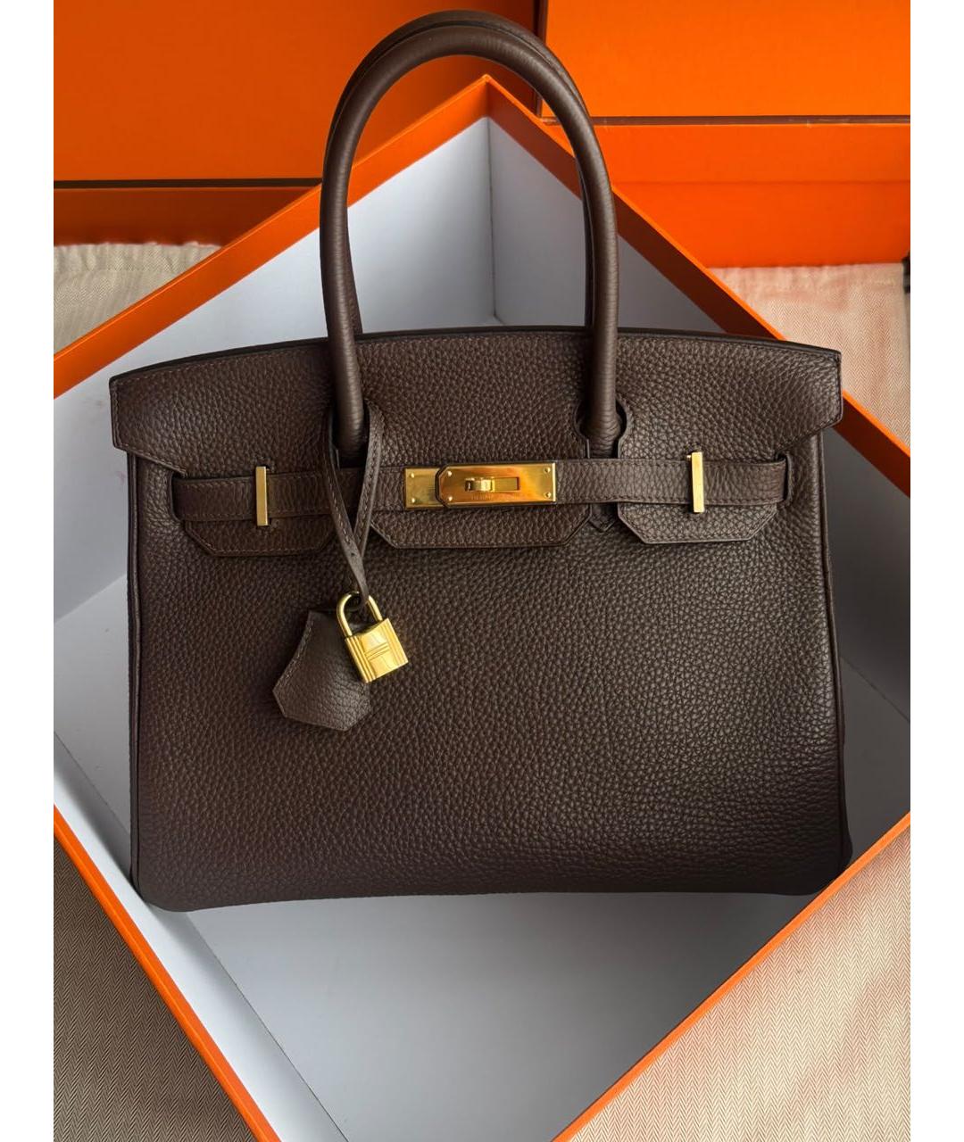HERMES Коричневая кожаная сумка с короткими ручками, фото 9