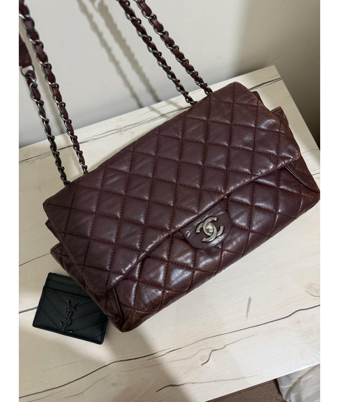 CHANEL Бордовая кожаная сумка через плечо, фото 6