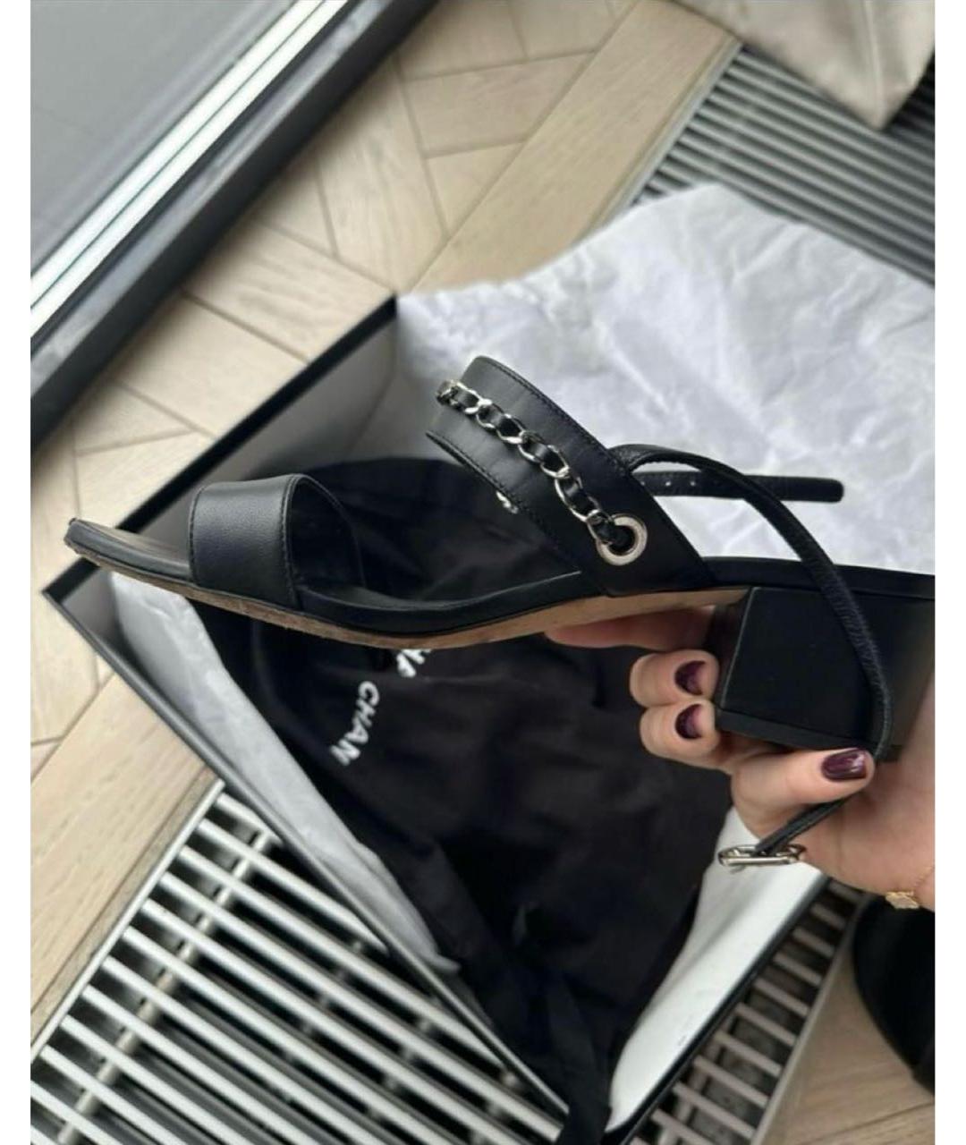 CHANEL Черные кожаные босоножки, фото 6