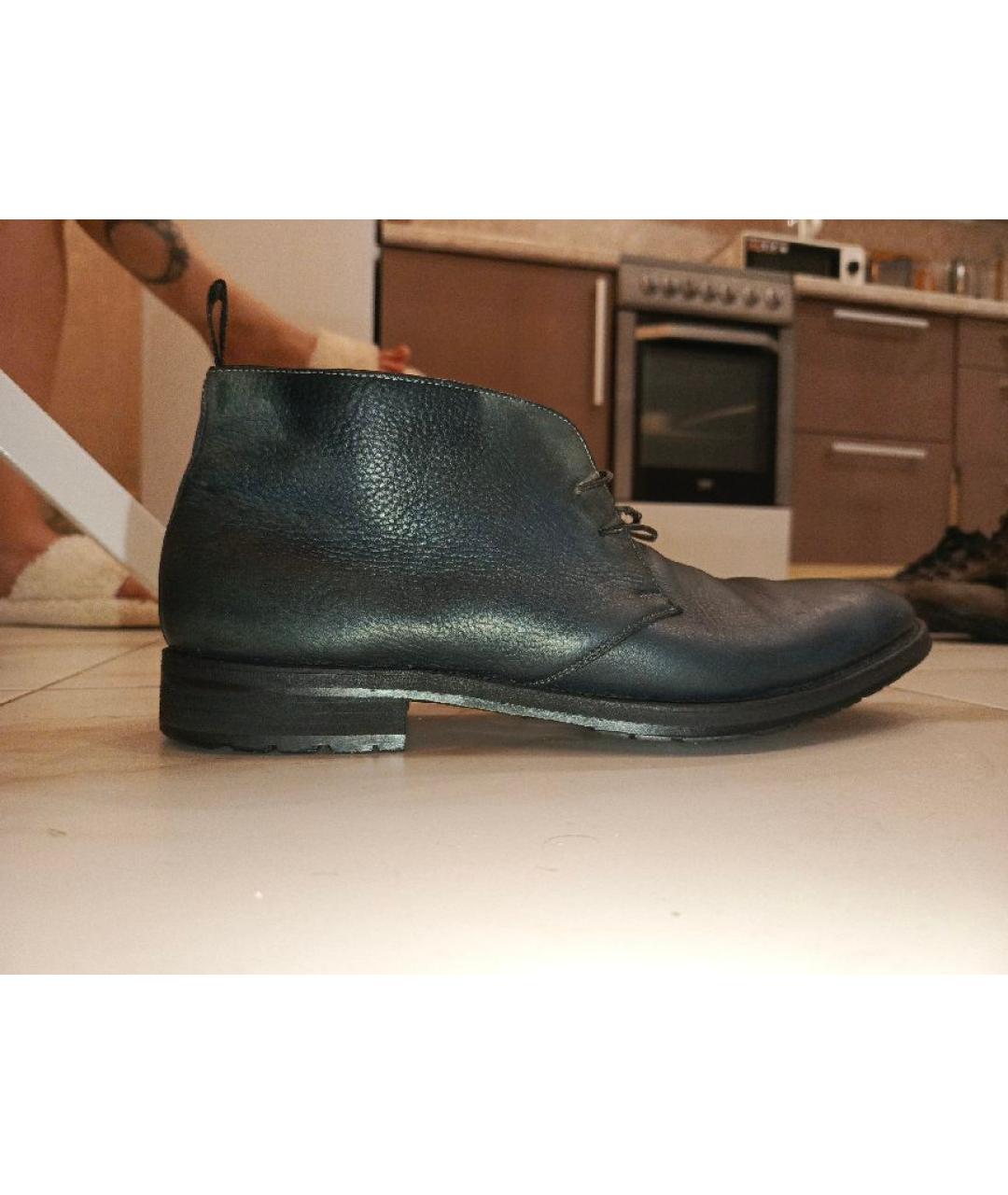 SANTONI Темно-синие кожаные высокие ботинки, фото 6