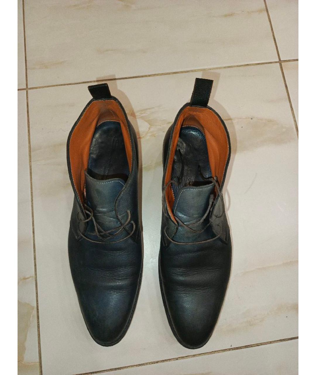 SANTONI Темно-синие кожаные высокие ботинки, фото 2