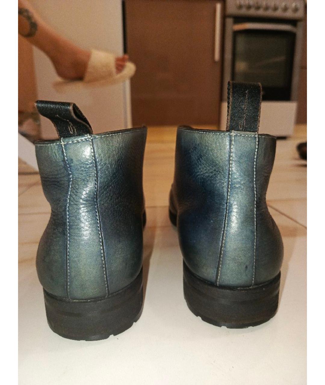 SANTONI Темно-синие кожаные высокие ботинки, фото 4