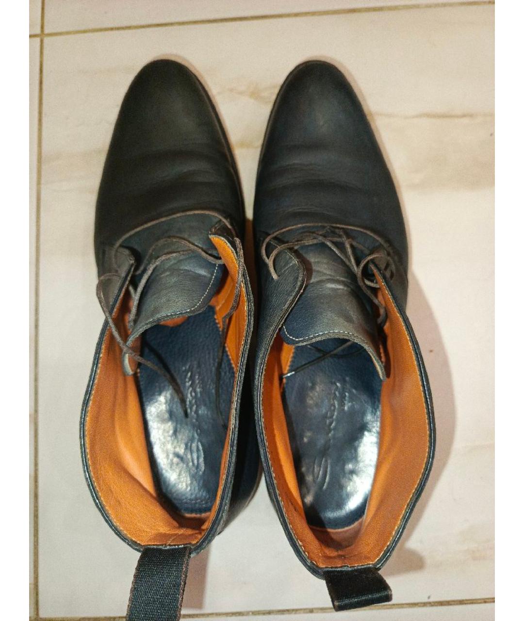 SANTONI Темно-синие кожаные высокие ботинки, фото 3