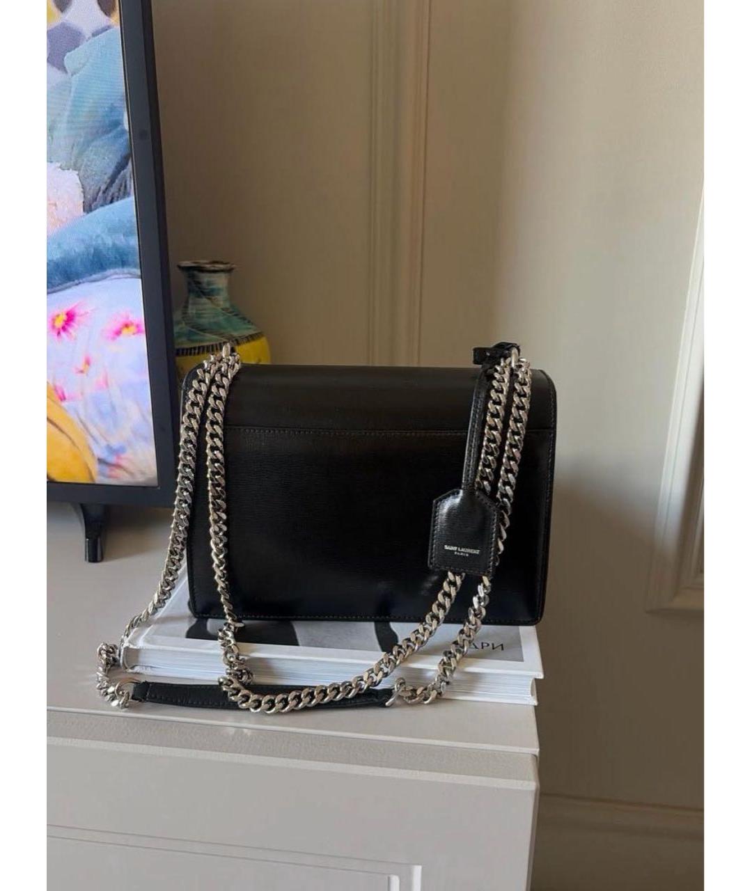 SAINT LAURENT Черная кожаная сумка с короткими ручками, фото 3