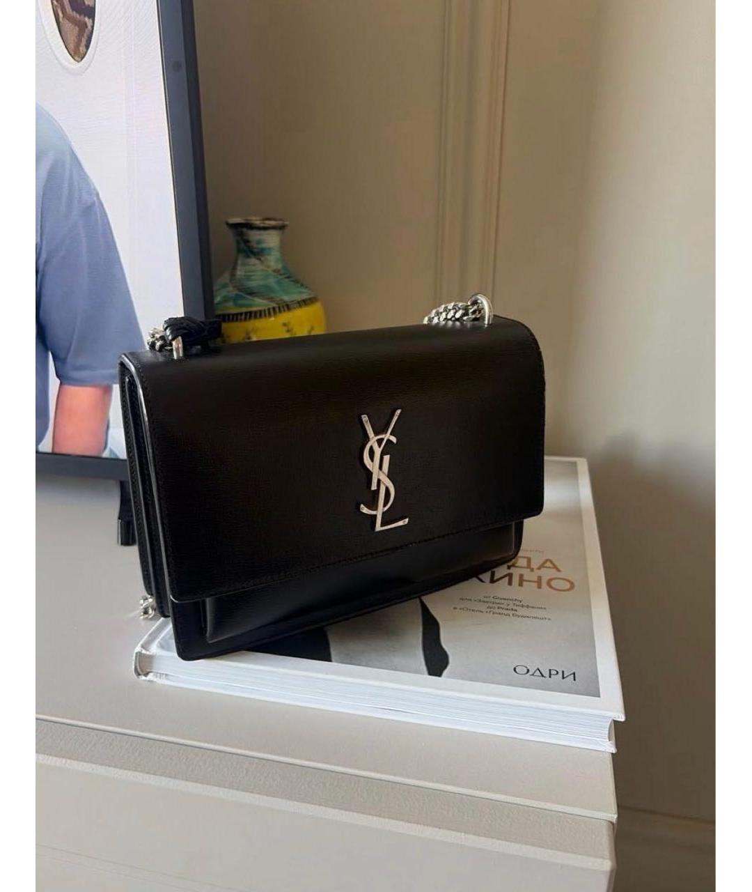 SAINT LAURENT Черная кожаная сумка с короткими ручками, фото 5