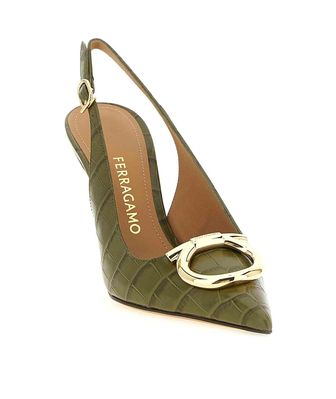 FERRAGAMO Зеленые кожаные туфли, фото 2