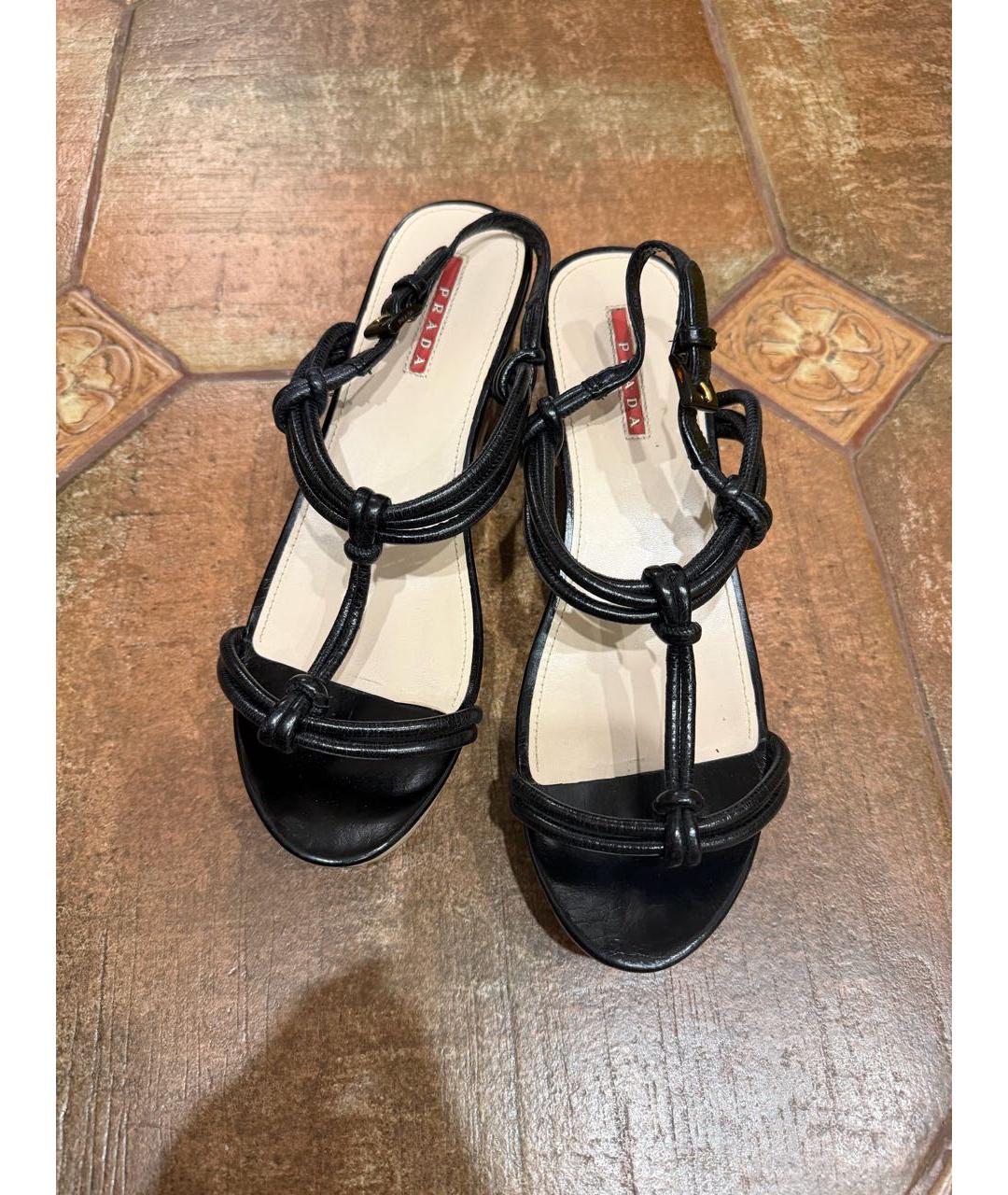 PRADA Черные кожаные босоножки, фото 2