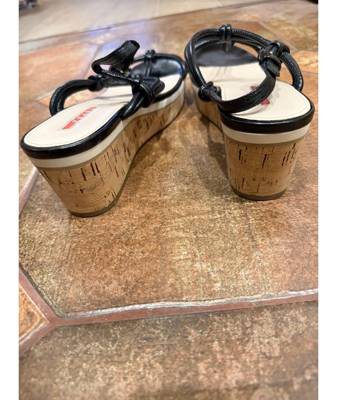 PRADA Черные кожаные босоножки, фото 4