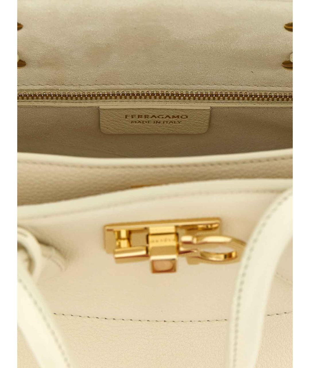 FERRAGAMO Белая кожаная сумка тоут, фото 4