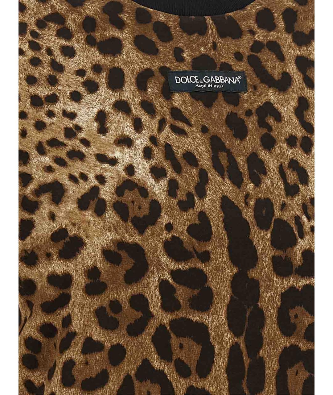 DOLCE&GABBANA Коричневая хлопковая футболка, фото 4
