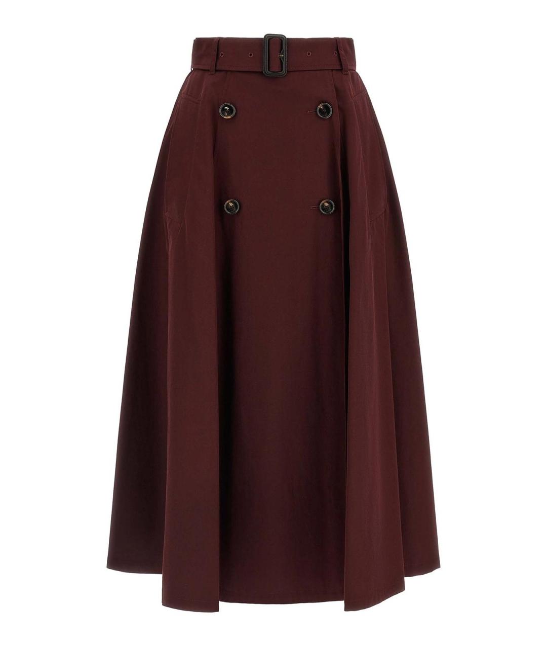 BURBERRY Бордовая хлопковая юбка миди, фото 1