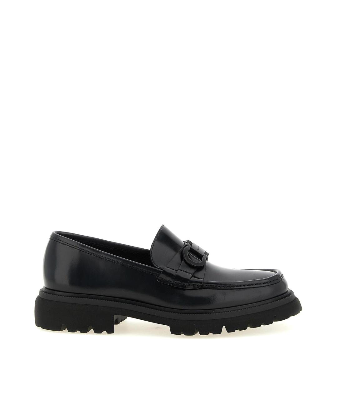 FERRAGAMO Черные кожаные лоферы, фото 1