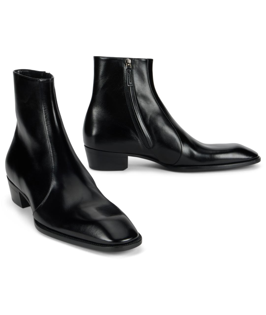 SAINT LAURENT Черные кожаные высокие ботинки, фото 3
