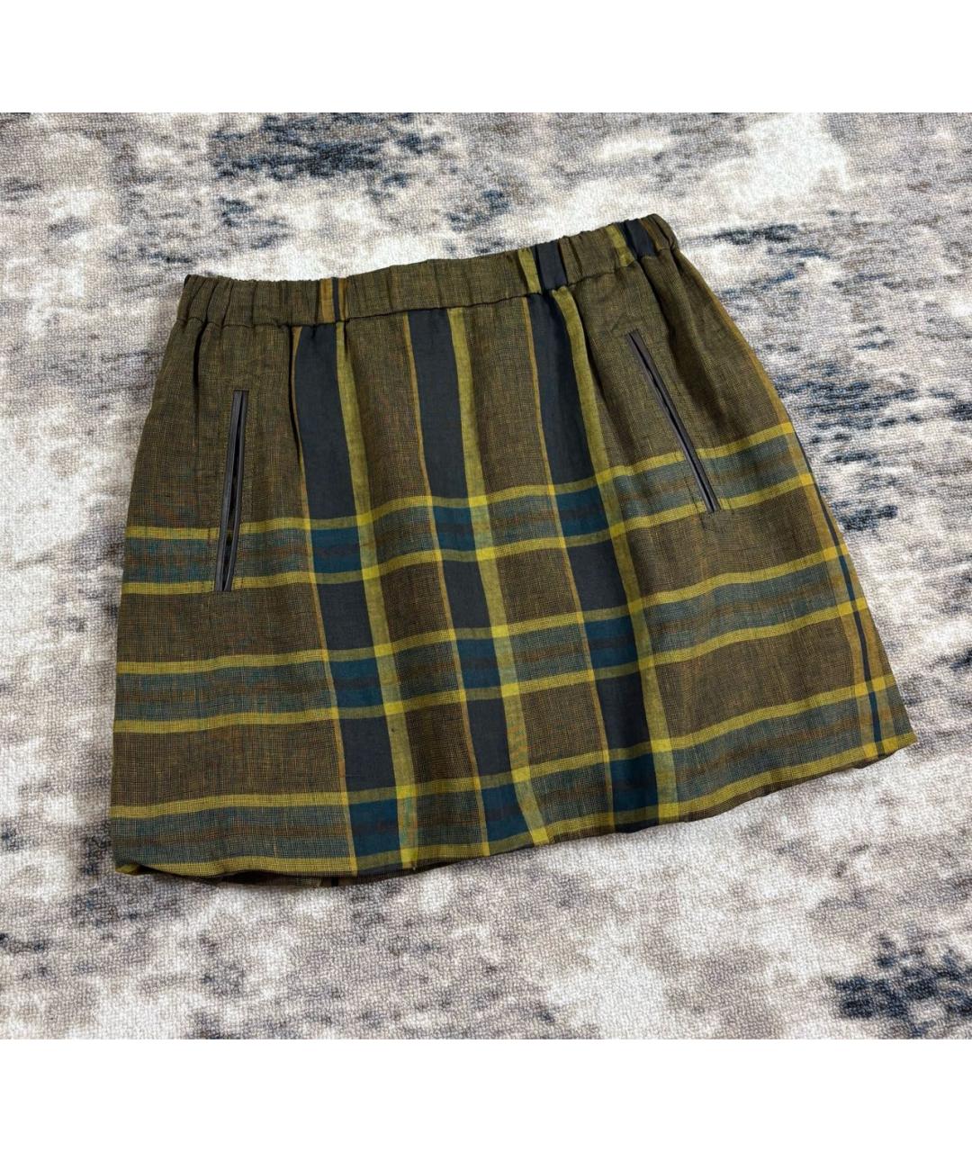 BURBERRY Зеленая льняная юбка мини, фото 3