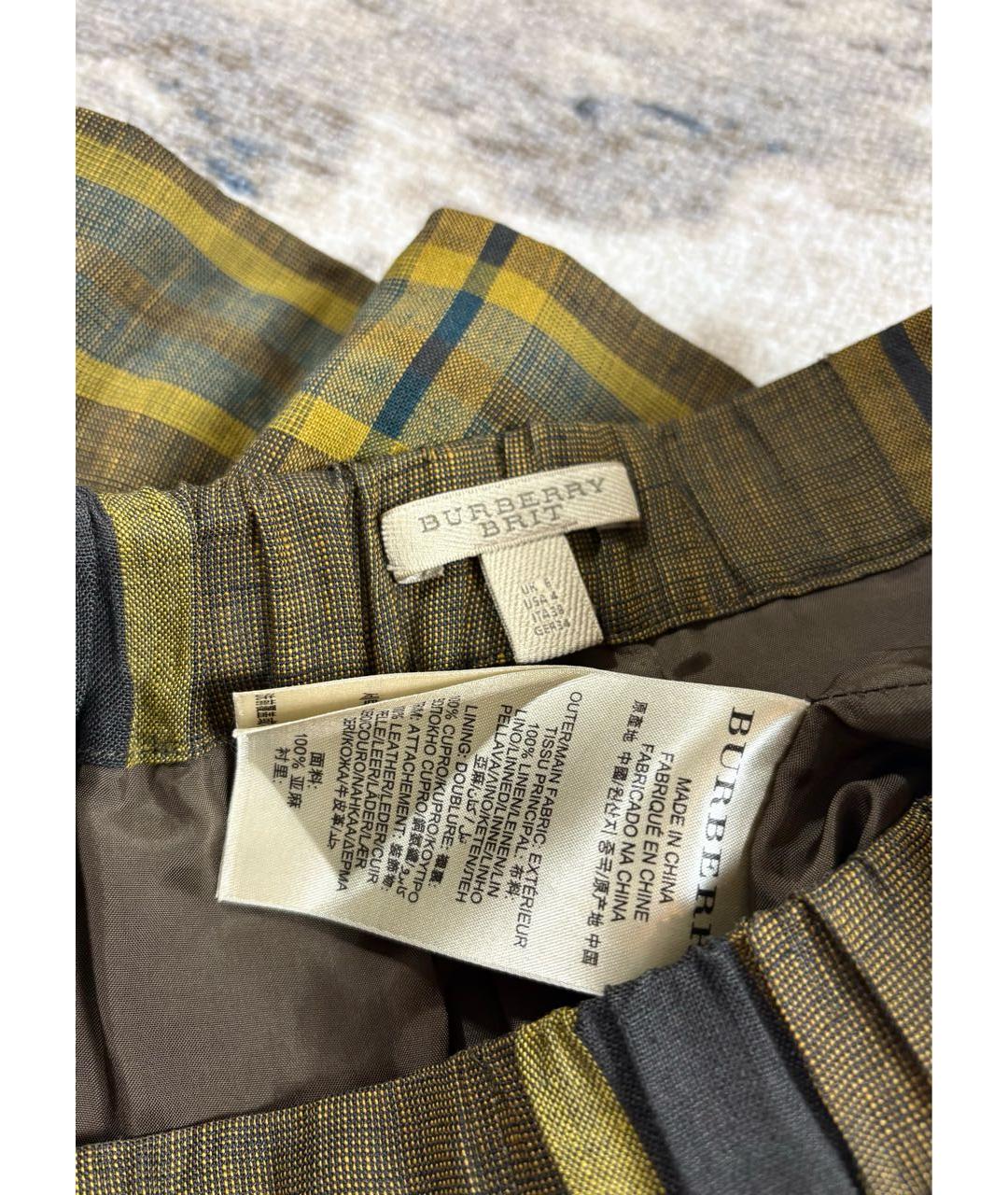 BURBERRY Зеленая льняная юбка мини, фото 5