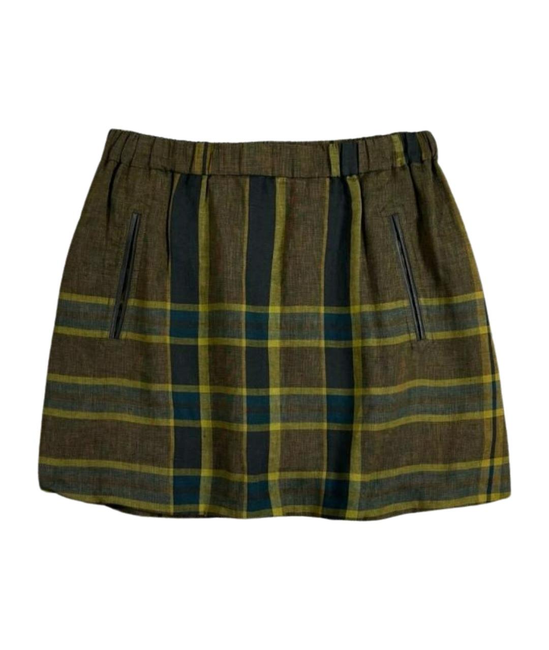 BURBERRY Зеленая льняная юбка мини, фото 1