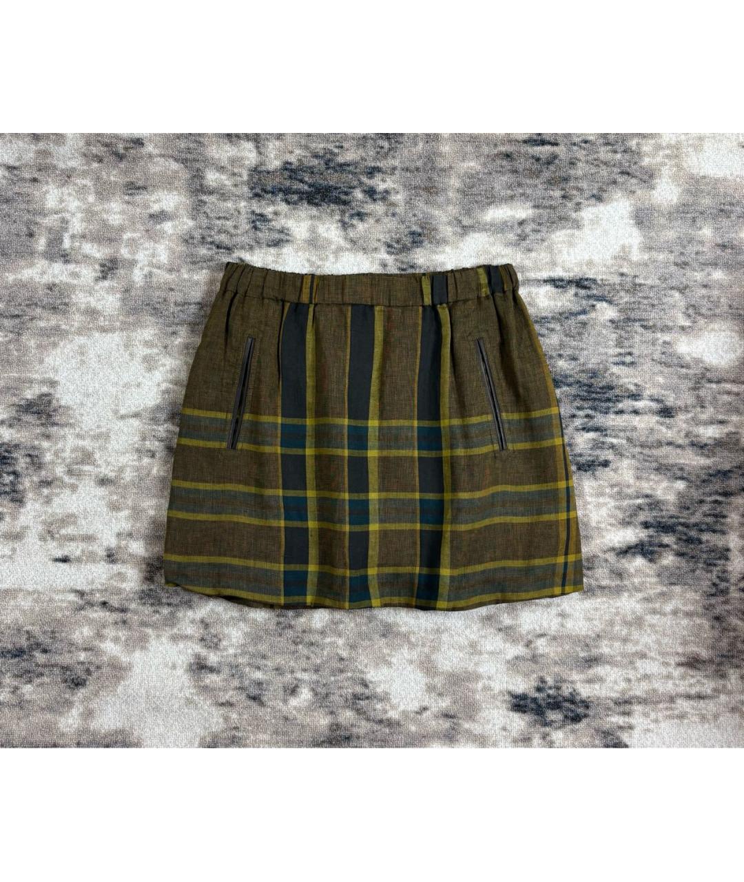 BURBERRY Зеленая льняная юбка мини, фото 2