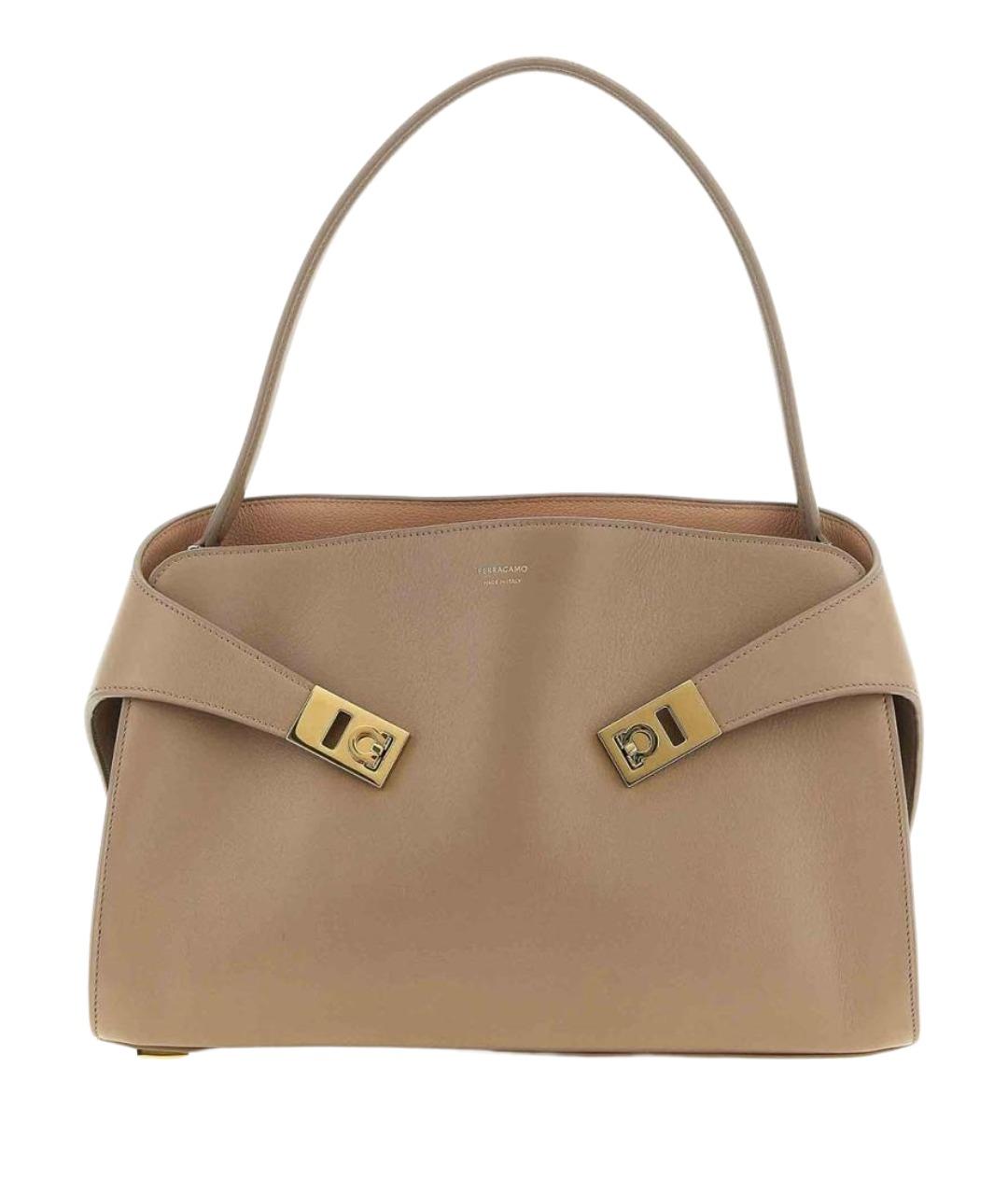 FERRAGAMO Бежевая кожаная сумка через плечо, фото 1