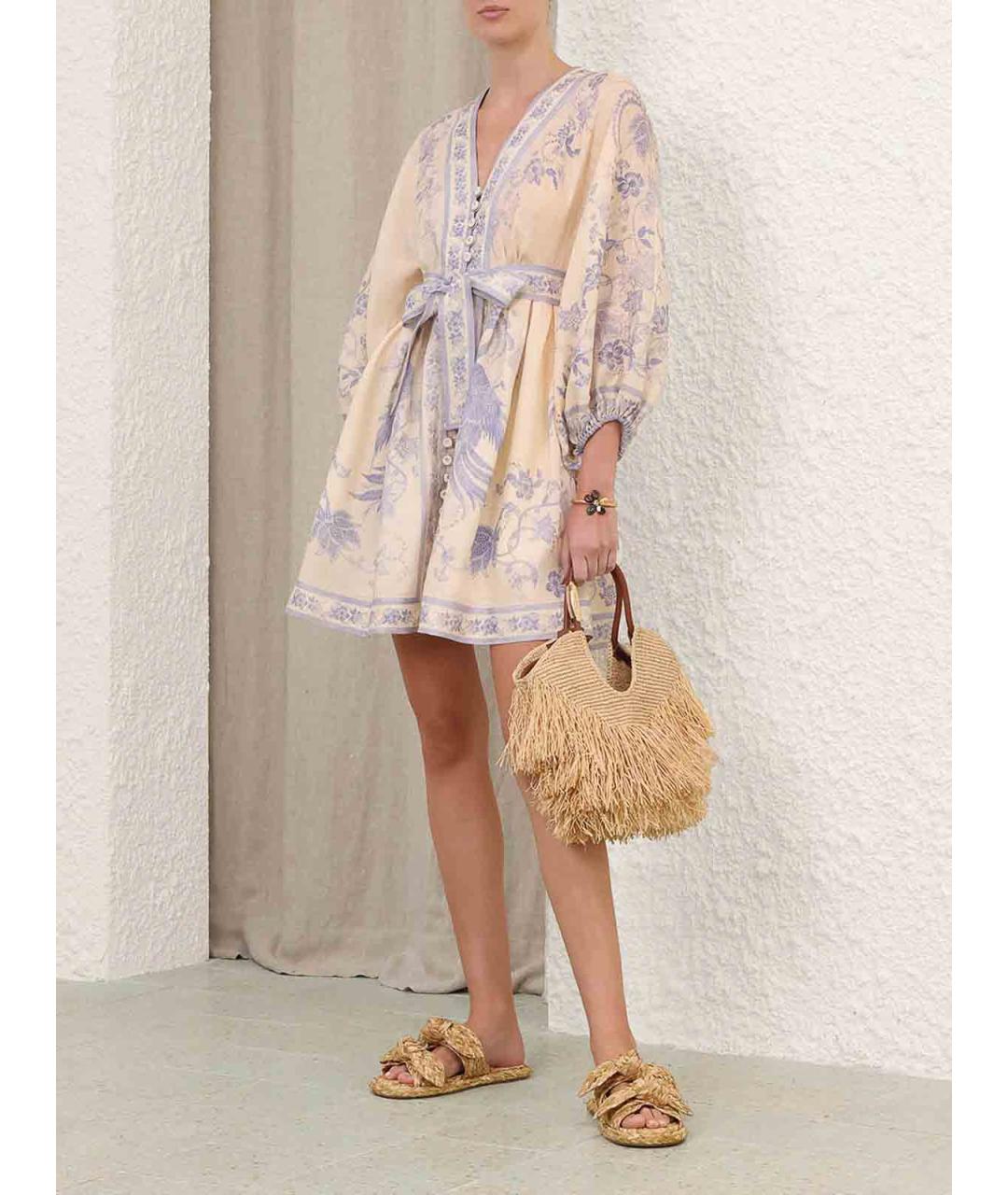 ZIMMERMANN Бежевое льняное повседневное платье, фото 3