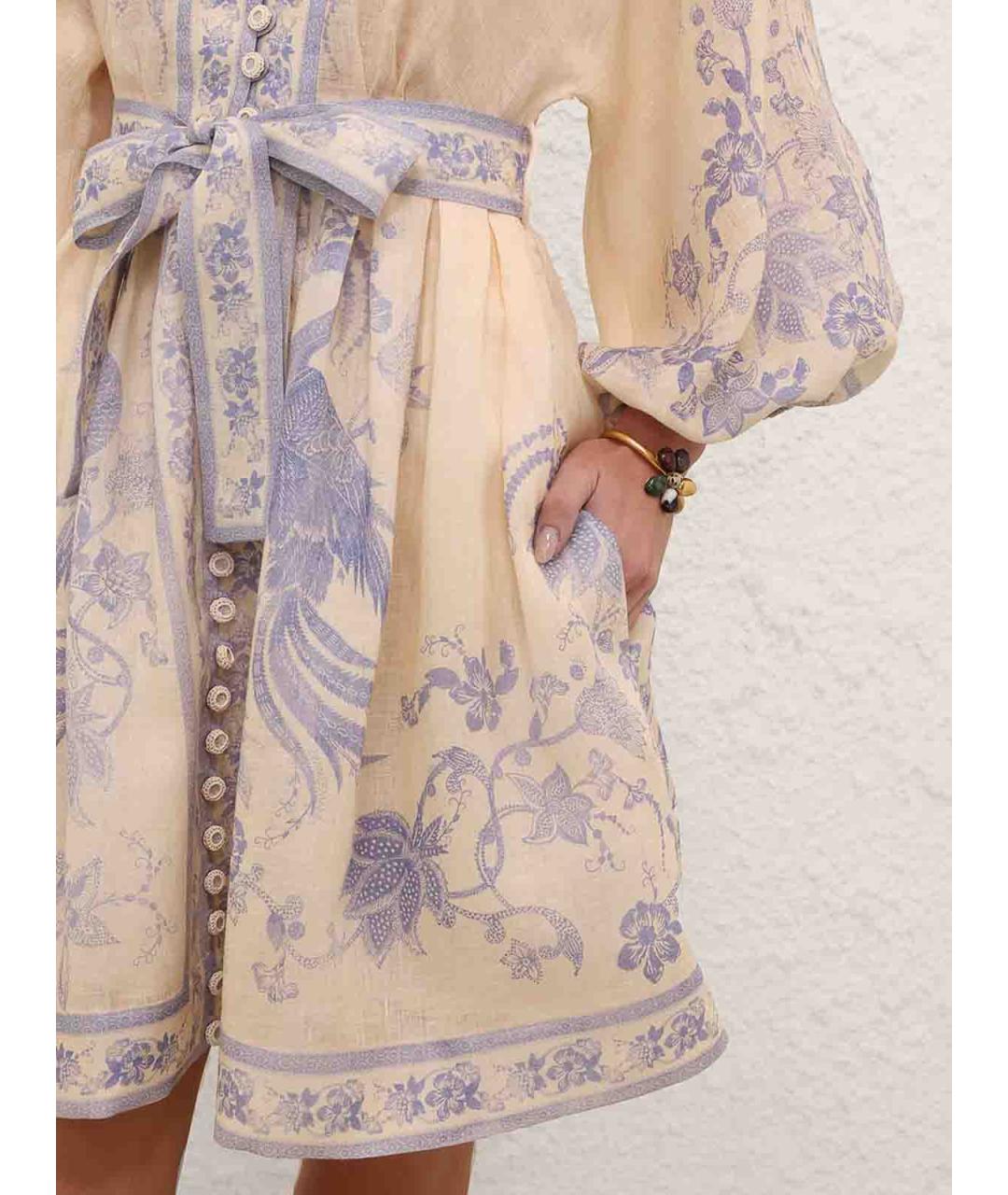 ZIMMERMANN Бежевое льняное повседневное платье, фото 2