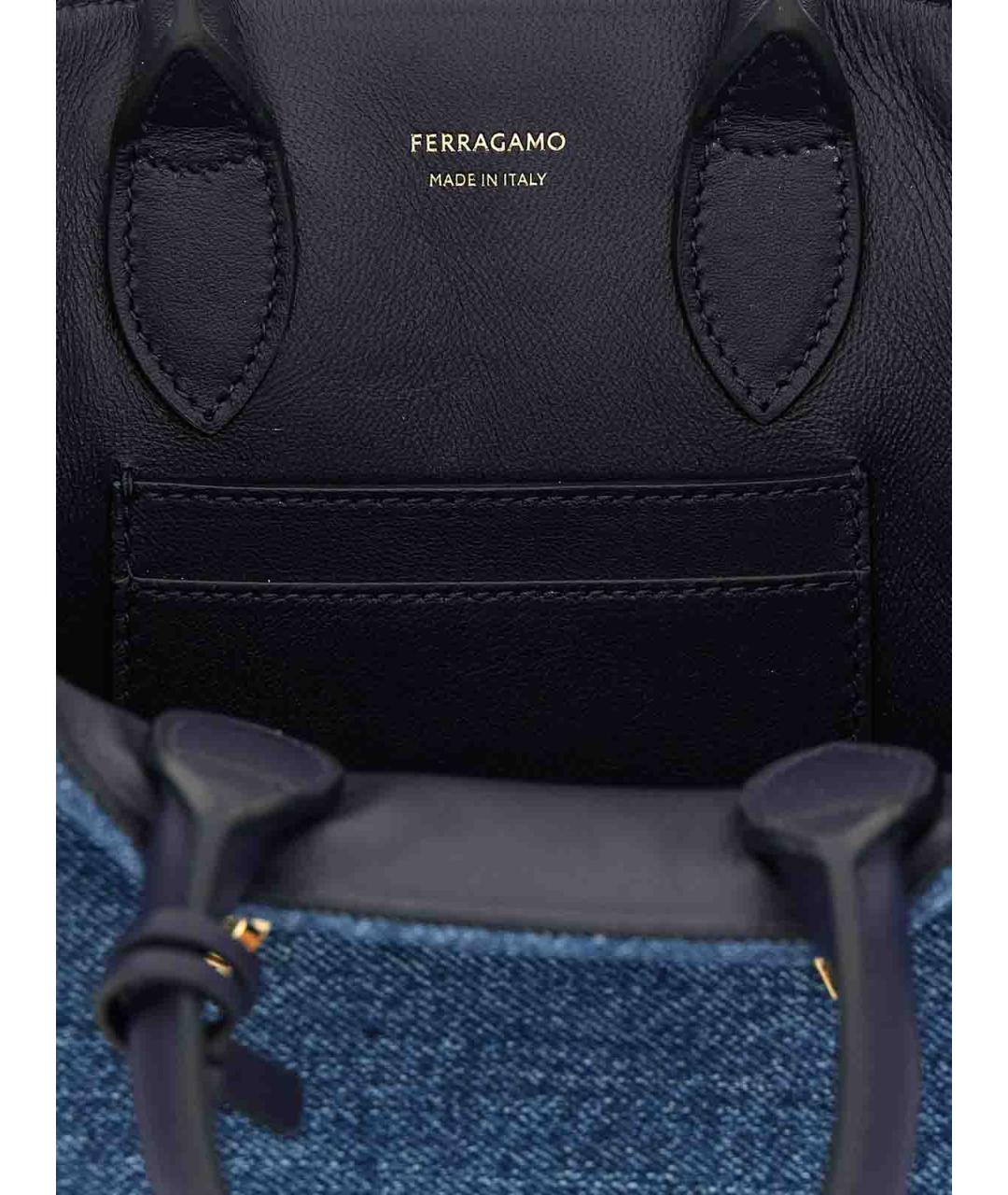 FERRAGAMO Синяя тканевая сумка тоут, фото 4