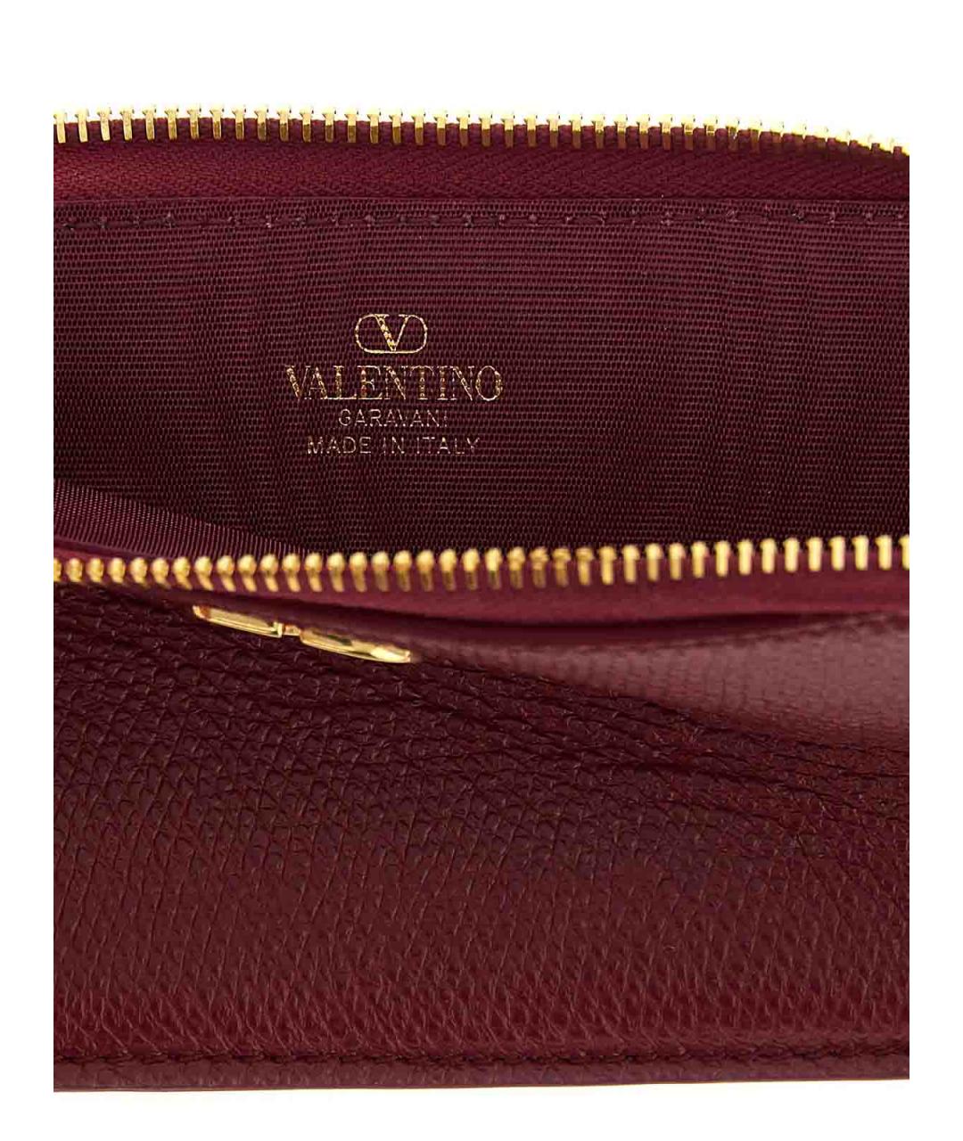 VALENTINO Бордовый кожаный кардхолдер, фото 3