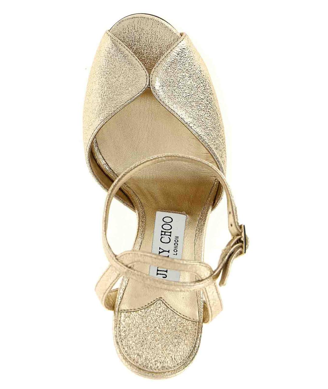 JIMMY CHOO Золотые кожаные босоножки, фото 4