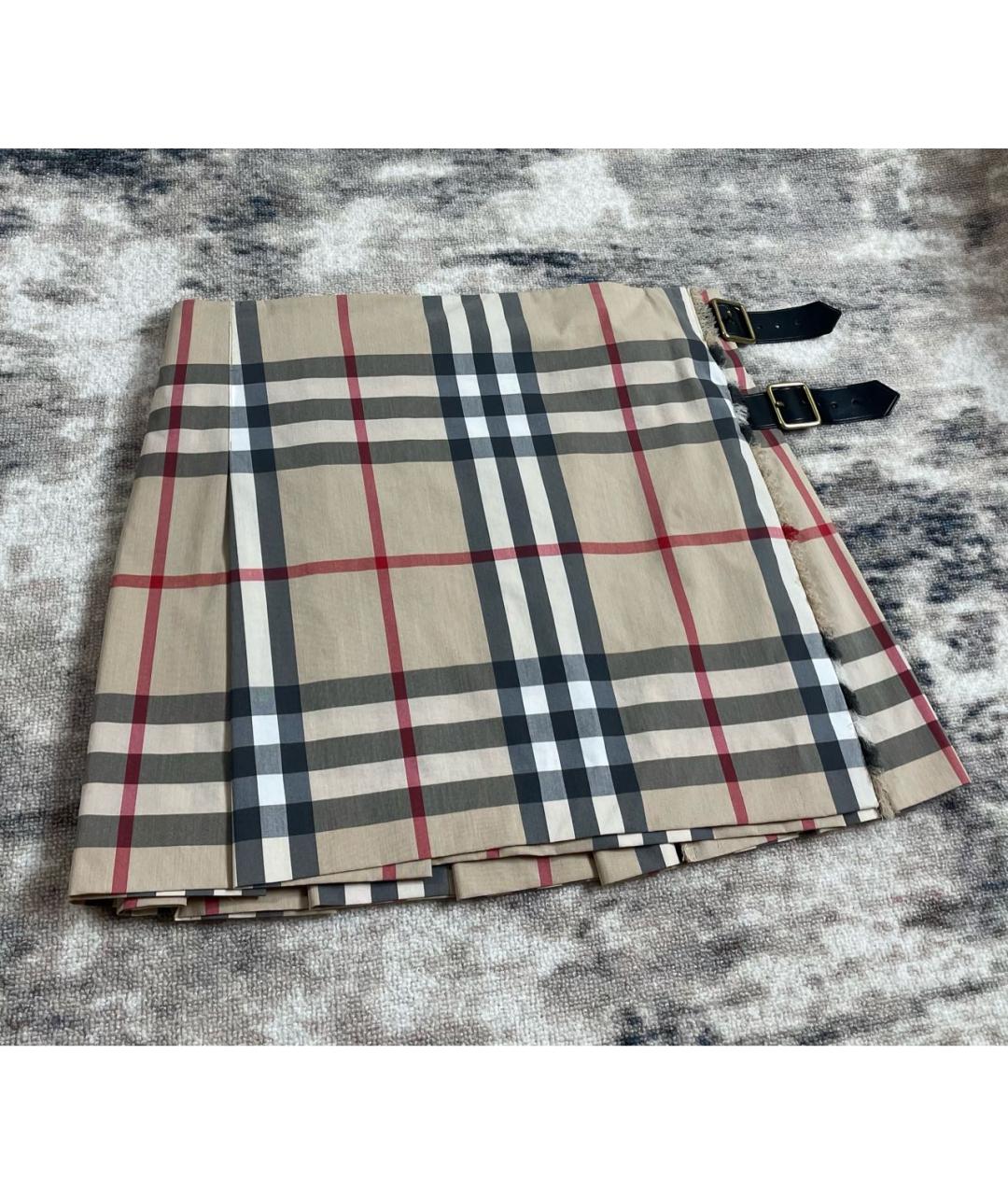 BURBERRY Бежевая хлопковая юбка мини, фото 3