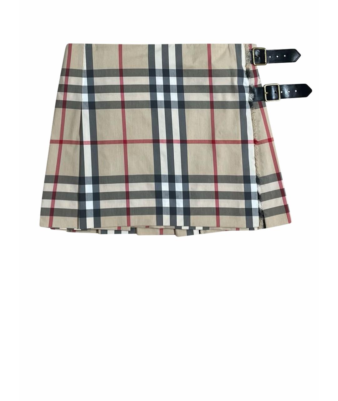 BURBERRY Бежевая хлопковая юбка мини, фото 1