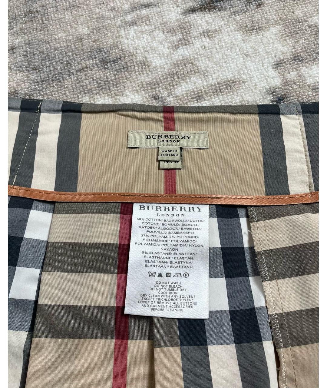 BURBERRY Бежевая хлопковая юбка мини, фото 5