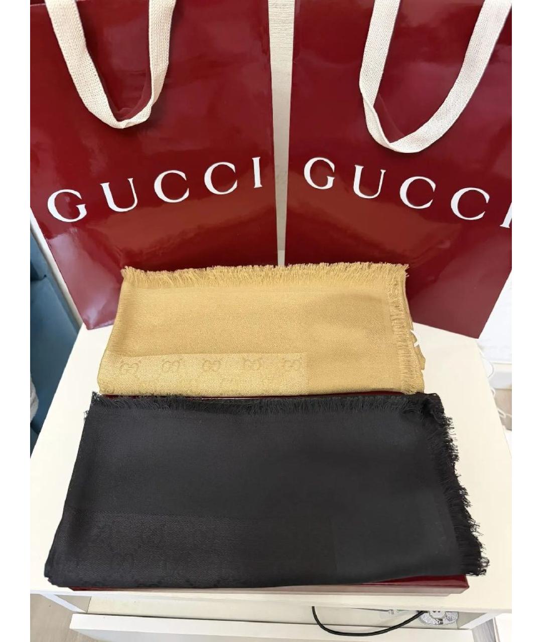 GUCCI Бежевый шелковый платок, фото 4
