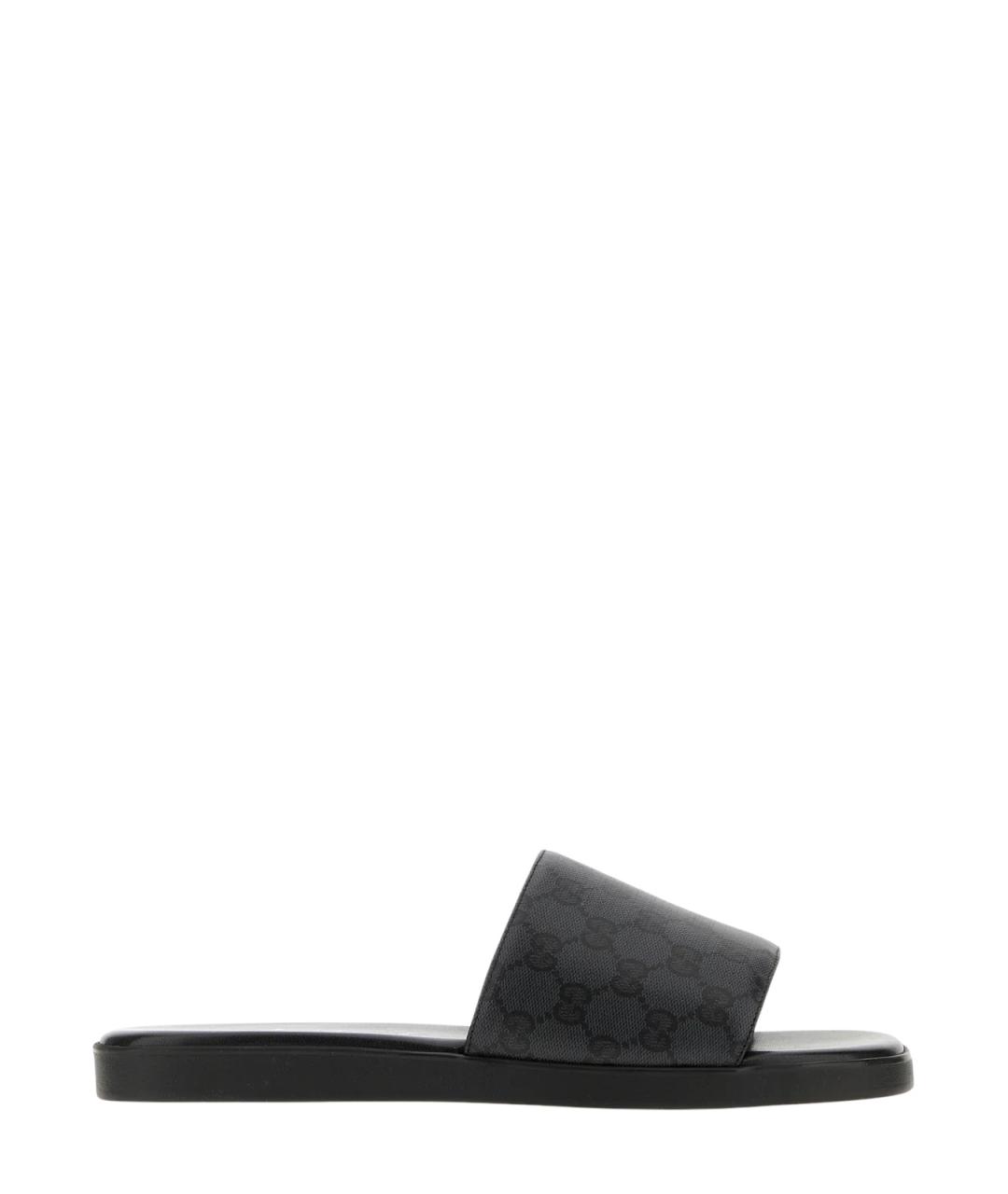 GUCCI Черные резиновые шлепанцы, фото 1