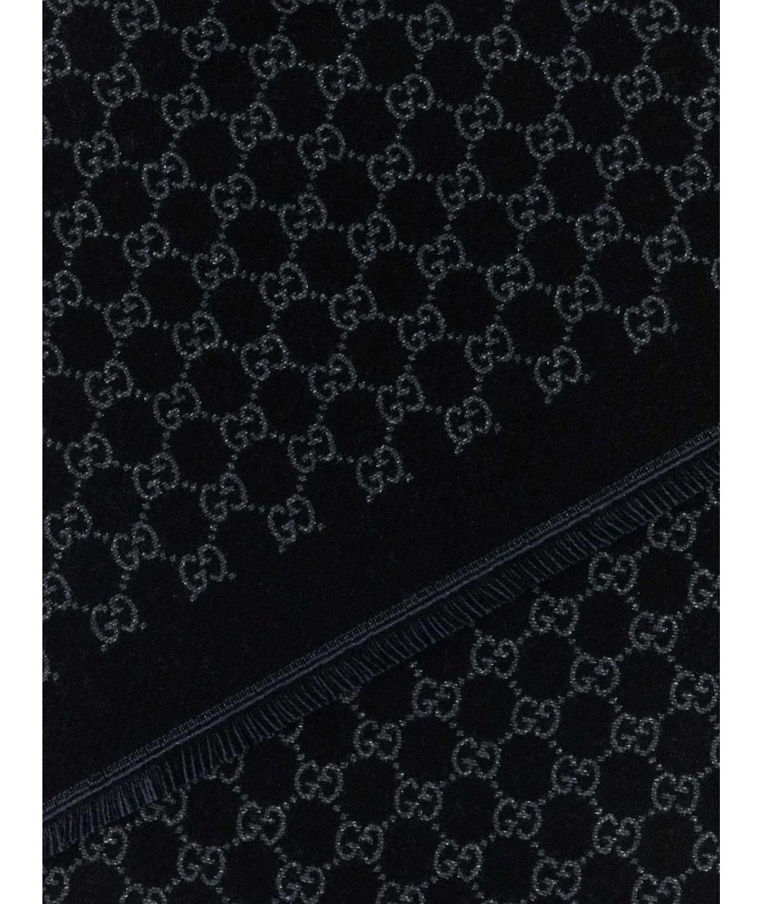GUCCI Черный шерстяной шарф, фото 3