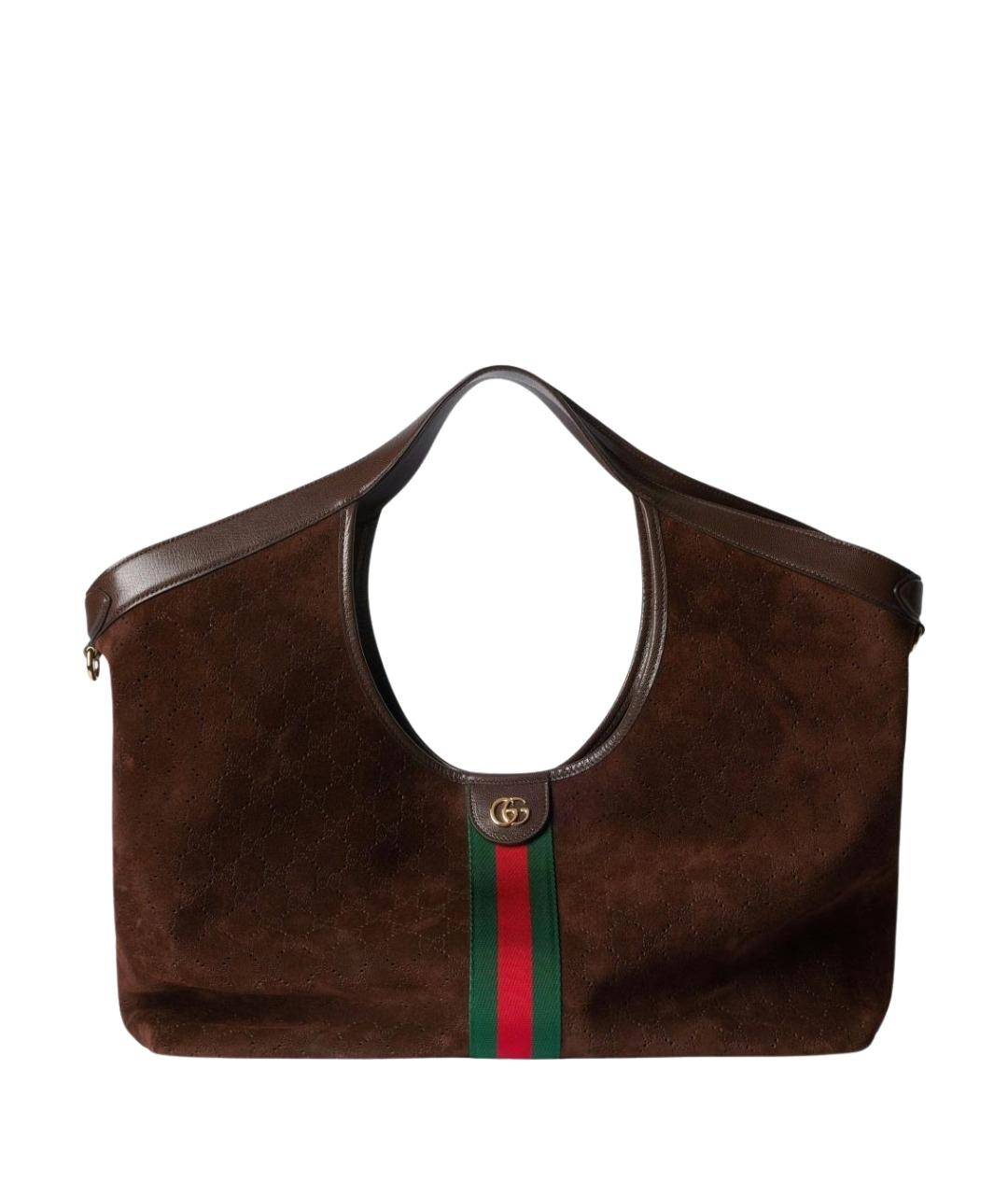 GUCCI Коричневая замшевая сумка тоут, фото 1