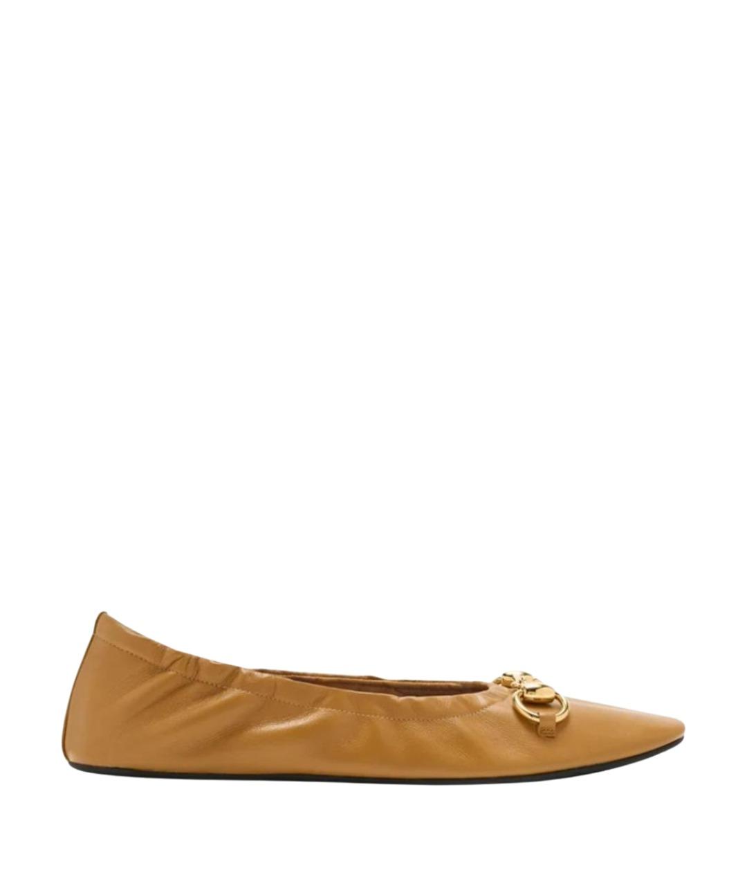 GUCCI Бежевые кожаные балетки, фото 1